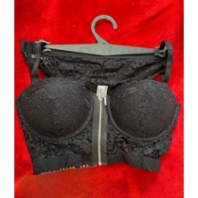 Nova Vita Dantelli Fermuar Detaylı Siyah Sütyen Takımı