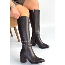 We&Me Tiyan Kahverengi Cilt Topuklu Çizme