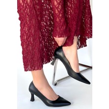 We&Me Mırta Siyah Cilt Topuklu Ayakkabı