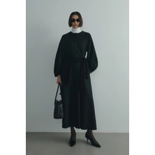 Suud Collection Siyah Kaia Düğmeli Maxi Elbise