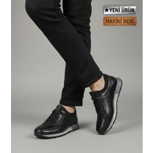 Romex Hakiki Deri Erkek Günlük Ayakkabı – Termo Tabanlı, Spor Şık Siyah sneaker ayakkabı