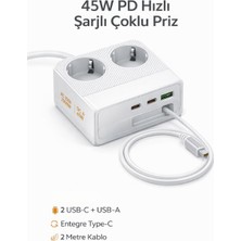 Smayling 45W Pd Hızlı Şarjlı 2’li Akım Korumalı Priz | 2x Type-C + Usb-A | 2500W | Çoklu Şarj Istasyonu