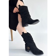 We&Me Canty Siyah Süet Körüklü Topuklu Çizme