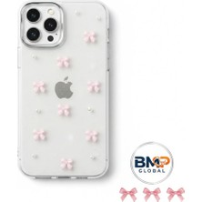 Iphone 12 Uyumlu Pembe Kurdele 3 Boyutlu Kabartma Detaylı Premium Koruma