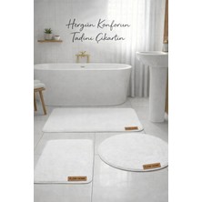 Flow Home 3’lü Peluş Banyo Paspası Kaymaz Tabanlı Yıkanabilir Lüks Yumuşak Klozet Takımı Beyaz Su Emici Halı