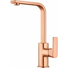 Delen Yapı Rose Gold Mutfak Bataryası Yüksek Borulu Tek Kollu Pirinç Evye Musluğu