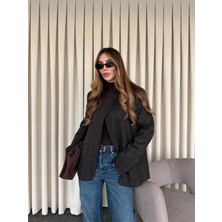 Laluvia Kahverengi Hakim Yaka Ekose Ceket - 4103