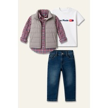 Mininio Erkek Çocuk Yelekli Dörtlü Takım - Kırmızı