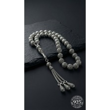 Roza Silver 925 Ayar Küre Kesim 3 Kamçılı Püskül Bilek Boy Zırh Işlemeli Otantik Gümüş Tesbih
