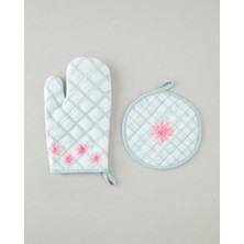 English Home Bright Floral 2'li Fırın Eldiveni ve Tutacak Seti Pembe - Yeşil