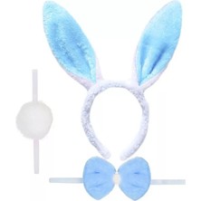 Tavşan Kostüm Seti Mavi Renk - Taç, Papyon, Ponpon, Kuyruk