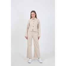 Vellichor Kadın  Jean Pantolon ve Ceket Takım- Ekru