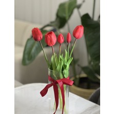 Aslan Express Yapay Lale Premium Islak Dokulu - Kırmızı - Tek Demet 5 Kafa - 42 cm