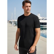 Nakşi Giyim Erkek Bisiklet Yaka Desenli Günlük Rahat Kalıp Kısa Kollu Yazlık Örgü Triko Tişört