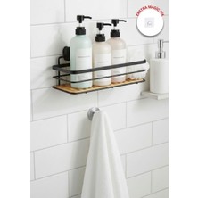 Okyanus Home Eko Magic Yapıştır&vidala Due Tek Katlı Dikdörtgen Lamalı Maxi Şampuanlık  13 x 30 cm / Siyah