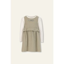 Mininio Kız Çocuk Fırfırlı Dokuma Elbise ve Bluz Takım - Yeşil