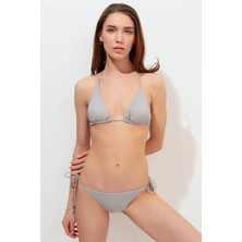 Lovekini Hera Grey Bikini With Silver Stripes Details