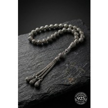 Roza Silver 925 Ayar Küre Kesim 3 Kamçılı Püskül Bilek Boy Lale Işlemeli Otantik Gümüş Tesbih