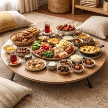 Mavi Trend 70 cm Çap - Ahşap Kaplama Katlanabilir Yer Sofrası - Oyun Masası - 21 cm Yükseklik