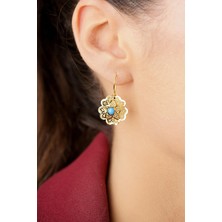 Fiyonk Kuyumculuk 14 Ayar Altın Firuze Taşlı Gül Motifli Telkari Küpe - Anne Küpesi