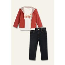 Mininio Erkek Çocuk Fermuarlı Yağmurluk Detaylı Üçlü Takım - Kiremit