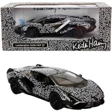 1:32 Sesli ve Işıklı Rmz Hobby Keothe Harring Serisi Die Cast Çek Bırak Model Araba - Siyah-Beyaz Lamborghini Sian Fkp 37