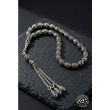 Roza Silver 925 Ayar Oval Kesim 3 Kamçılı Püskül Orta Boy Yonca Işlemeli Otantik Gümüş Tesbih