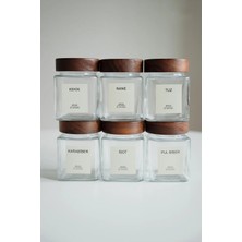 Dekorz Dükkan 6lı Kare Akasya Kapaklı Cam Kavanoz Seti 300 Ml- (25 Adet Krem Etiket)