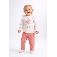 Dinamik çocuk Kız Bebek Alt Üst Takım Çiçek Nakışlı Fitilli Ribana 2'li Takım 2iplik Mevsimlik 3-6-9-12AYLIK