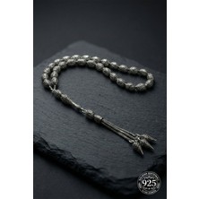 Roza Silver 925 Ayar Oval Kesim 3 Kamçılı Püskül Orta Boy Petek Işlemeli Otantik Gümüş Tesbih