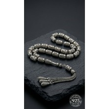 Roza Silver 925 Ayar Kapsül Kesim 3 Kamçılı Püskül Orta Boy Osmanlı Işlemeli Otantik Gümüş Tesbih