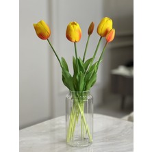 Aslan Express Yapay Lale Premium Islak Dokulu - Turuncu - Tek Demet 5 Kafa - 42 cm