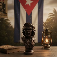Riva Self Che Guevara 3D Büst Figür - Bronz Efektli Dekoratif Heykel Biblo