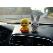 🐰🦆 Tavşan & Ördek Figür Seti – 2’li Örgü Desenli Dekor / Araç Içi Aksesuar / Hediye Ürünü (6–8 Cm)