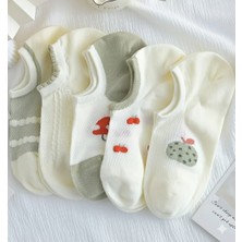 5 Çift Kadın Kiraz-Elma Desenli Çorap