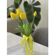 Aslan Express Yapay Lale Premium Islak Dokulu - Sarı - Tek Demet 5 Kafa - 42 cm