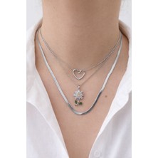 Hilar Aksesuar Romantik Kalp Detaylı 3’lü Katman Kolye Seti Silver Renk 45 Cm+ 5 cm Uzatma