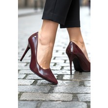 Gökhan Talay Arabella Esnek Yumuşak Kaymaz Taban (11 Cm) Bordo Rugan Kadın Topuklu Ayakkabı