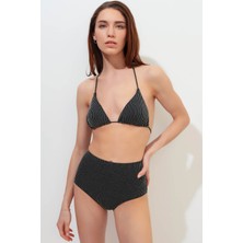 Lovekini Hera Black Hight Waist Bikini With Silver Stripes Details