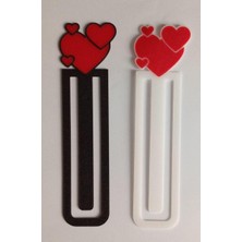 Renklimestore Dekoratif Kalp Tasarımlı Plastik Kitap Ayracı, Siyah ve Beyaz, Kırmızı Kalp Detaylı, 7'li Set