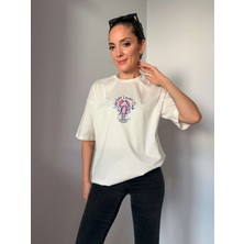 Ekru Lobster Lover Club Baskılı Tişört