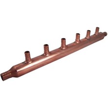 Renklimestore 22788 6 Bağlantı Noktalı Açık Bakır Pex Manifoltları, 1 Inç Gövde, 3/4 Inç, 1/2 Inç Bağlantı Noktaları