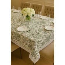Rona Home Çiçek Desenli Yeşil Masa Örtüsü Dertsiz Silinebilir Şık Sofra Bezi Lüks Çeyizlik Kaliteli Kumaş