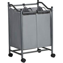 Renklimestore Çamaşır Ayırıcı, Tekerlekli ve 2 Bölmeli, Çamaşır Sepeti, Çıkarılabilir Çantalı Çamaşır Arabası, Toplam Kapasite 90 L, Gri, LSF002GS