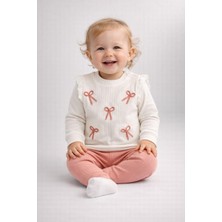 Dinamik çocuk Kız Bebek Alt Üst Takım Fiyonklu Fitilli 2iplik Mevsimlik 2'li Takım 3-6-9-12 Ay