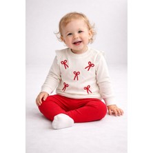 Dinamik çocuk Kız Bebek Alt Üst Takım Fiyonklu Fitilli 2iplik Mevsimlik 2'li Takım 3-6-9-12 Ay