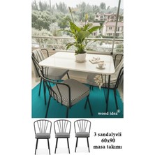 BIN1DEKOR 60X90 Beyaz 3 Sandalyeli Balkon Mutfak Masası