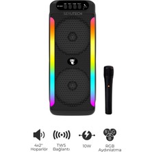 Seyutech Bluetooth Hoparlör Rgb LED Işıklı Karaoke Mikrofon Hediyeli Taşınabilir Parti Speaker