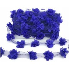 Renklimestore - Lacivert Lazer Kesim Çiçek Tül 1 Metre