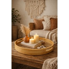 Yzhome 1 Adet Orta Boy Bambu Yuvarlak Tepsi Sunum Servis Tepsisi 30CM